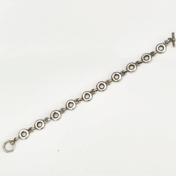 Vintage Sterling Silver Round Link Toggle Bracelet - Picture 5 of 6
